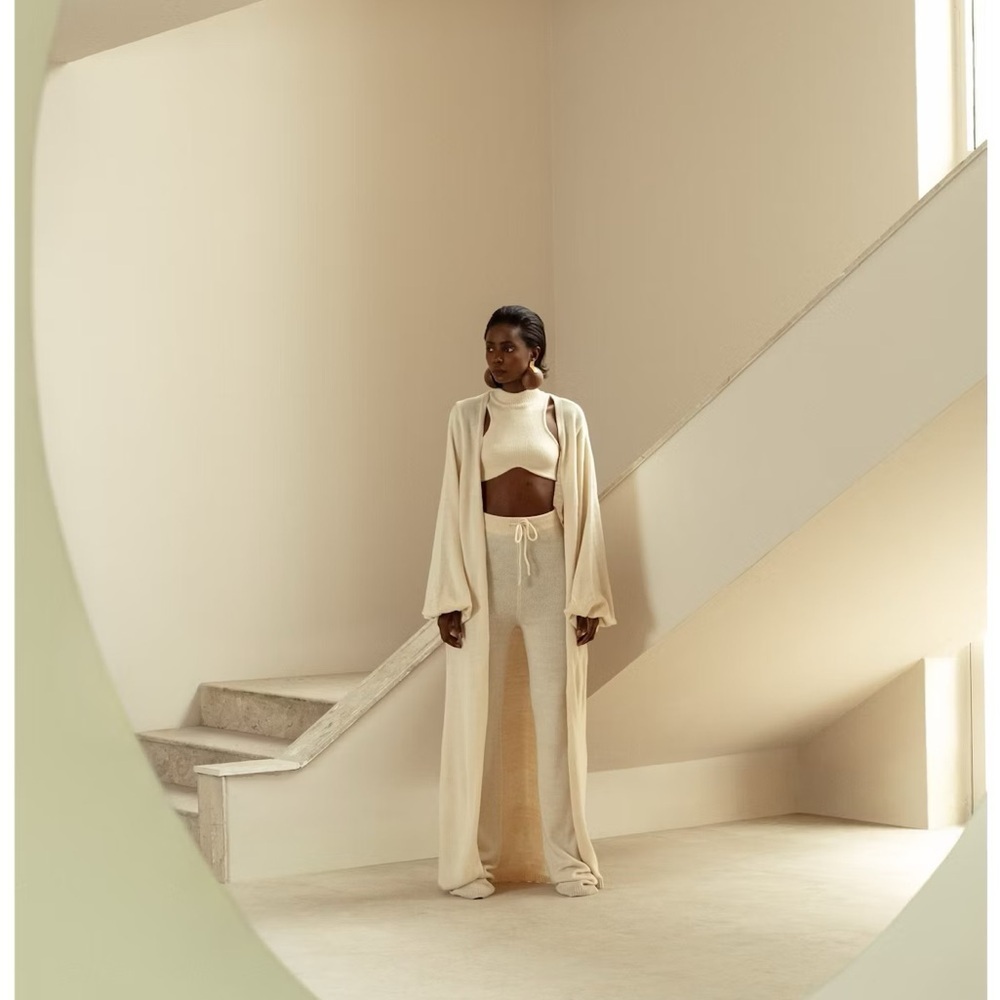 Andrea Iyamah Cream Lounge Set with Long Cardigan - XS